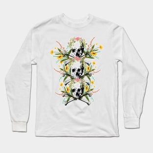 sweet and subliminal skeletal skull with flowers of various colors Long Sleeve T-Shirt